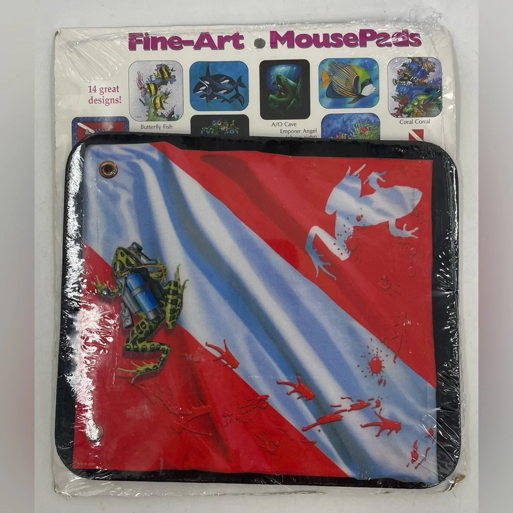 Dive Flag & Jumping Tree Frog Neoprene Mouse Pad 8” X 9” New‎ in Package NIP